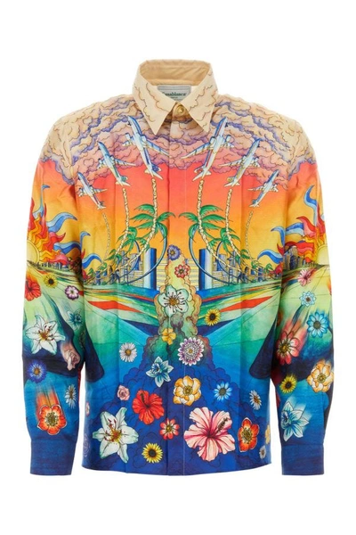 Shop Casablanca Man Printed Silk Shirt In Multicolor