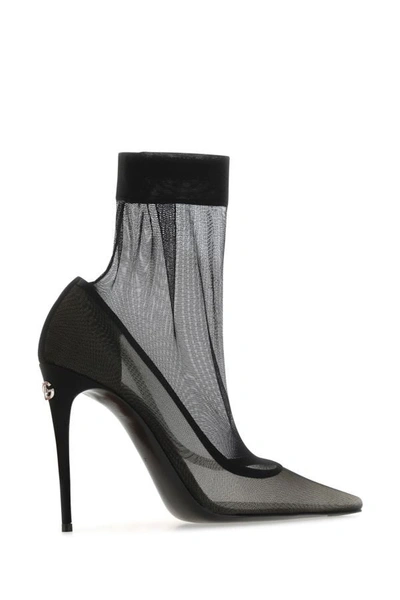 Shop Dolce & Gabbana Woman Black Tulle Ankle Boots