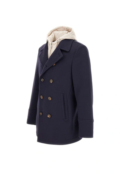 Shop Eleventy Wool And Cashmere Coat In Blue-beige