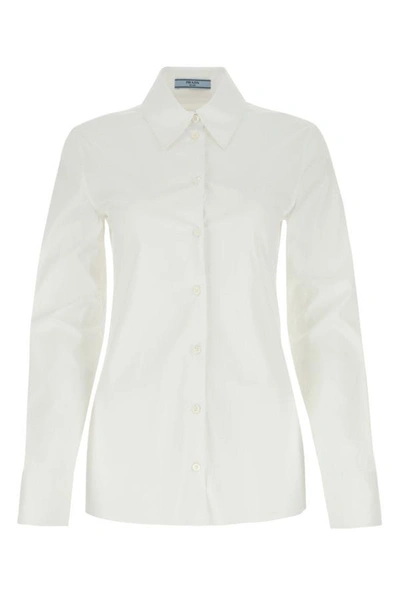 Shop Prada Woman White Stretch Poplin Shirt