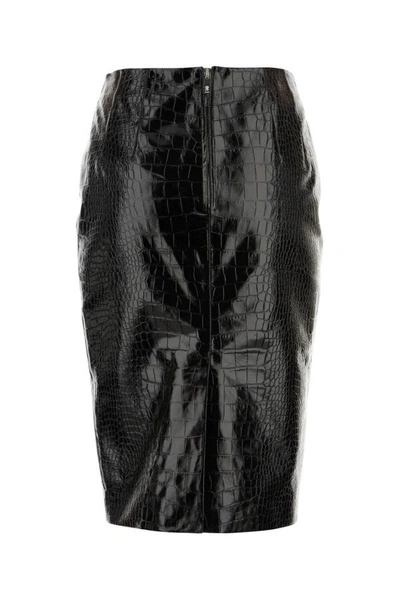 Shop Versace Woman Black Leather Skirt
