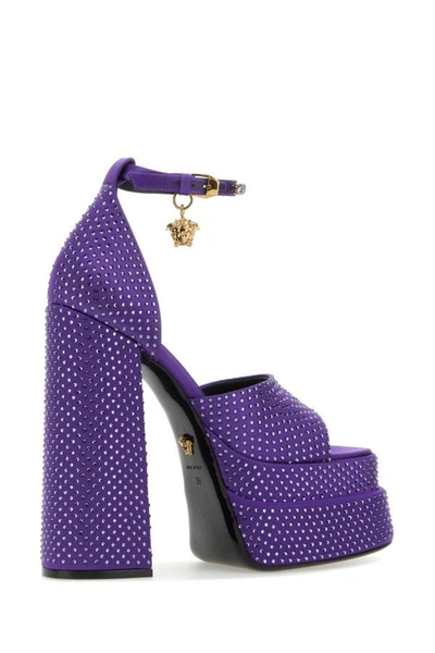 Shop Versace Woman Purple Satin Medusa Aevitas Sandals