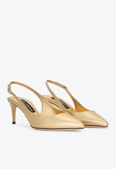 Shop Dolce & Gabbana Cardinale 60 Metallic Slingback Pumps In Iguana Print Leather In Gold