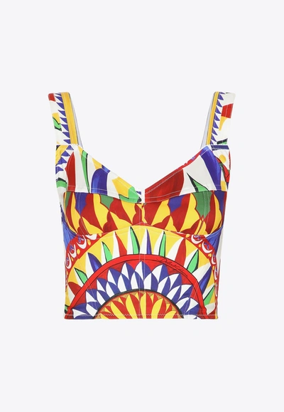 Dolce & Gabbana Printed Silk-blend Bustier Top In Multicolor