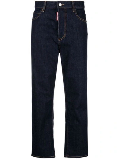Shop Dsquared2 Logo-patch Straight-leg Jeans In Navy Blue