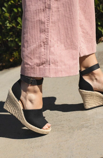 Toms Marisol Peep Toe Wedge Sandal In Black In Black Blended