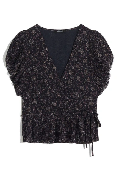 Shop Madewell Floral Flutter Sleeve Wrap Top In Night Vision