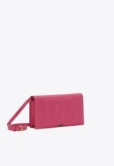 Shop Dolce & Gabbana Dg Logo Calf Leather Clutch In Lilac