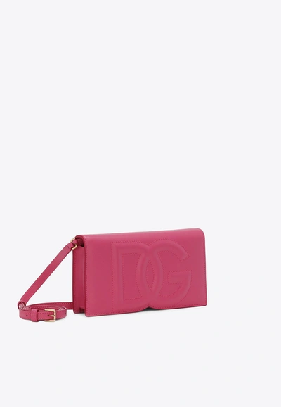 Dolce & Gabbana Dg Logo Zip Leather Clutch Bag In Lilac