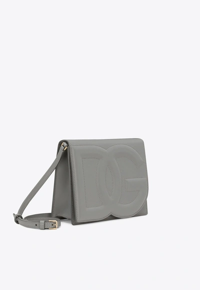Dolce & Gabbana Dg Logo Calf Leather Crossbody Bag In Gray