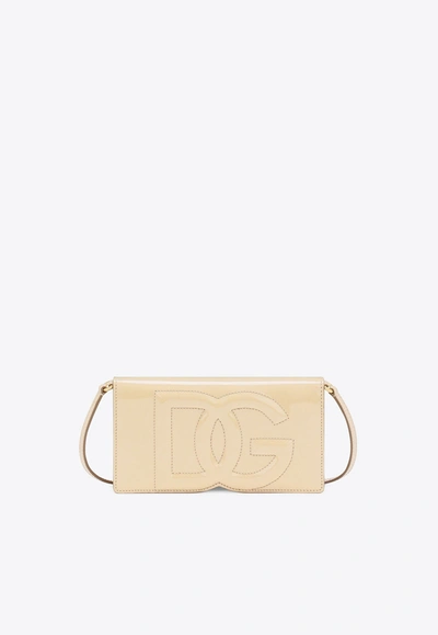 Dolce & Gabbana Dg Logo Patent Leather Clutch In Beige