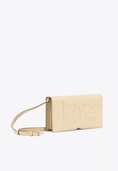 Dolce & Gabbana Dg Logo Patent Leather Clutch In Beige