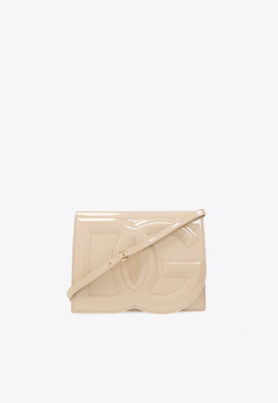 Dolce & Gabbana Dg Logo Crossbody Bag In Calf Leather In Beige