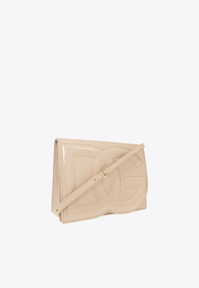 Dolce & Gabbana Dg Logo Crossbody Bag In Calf Leather In Beige