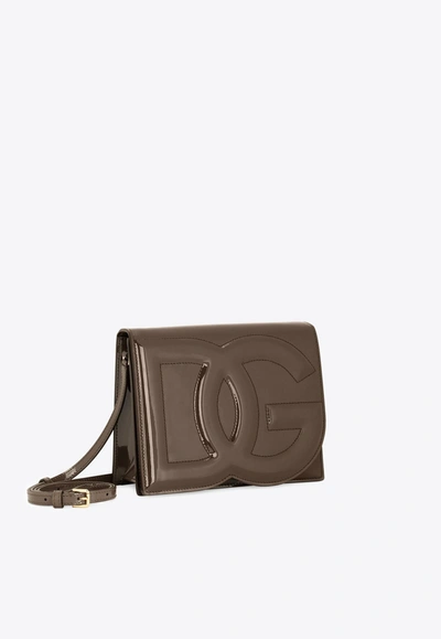 Dolce & Gabbana Dg Logo Patent Leather Crossbody Bag In Brown