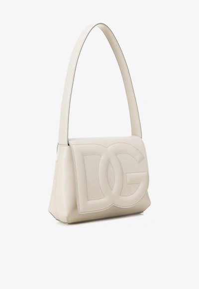 Dolce & Gabbana Dg Logo Shoulder Bag In Calf Leather In Ivory