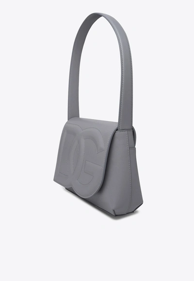 Dolce & Gabbana Dg Logo Shoulder Bag In Calf Leather In Gray