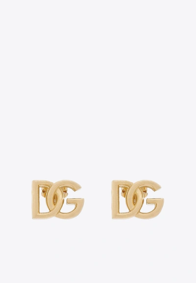 Shop Dolce & Gabbana Dg Logo Stud Earrings In Gold