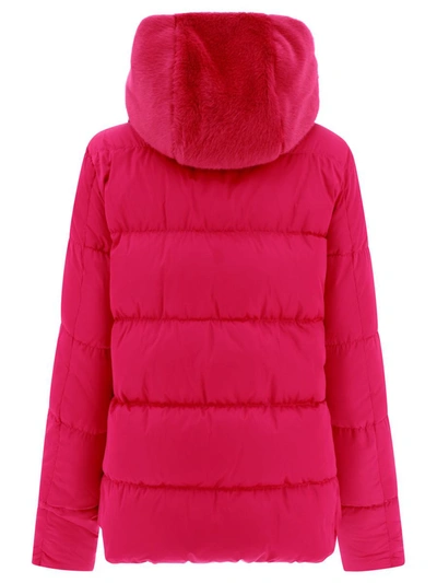 Shop Herno Satin And Lady Faux Fur Down Jacket In Fuchsia