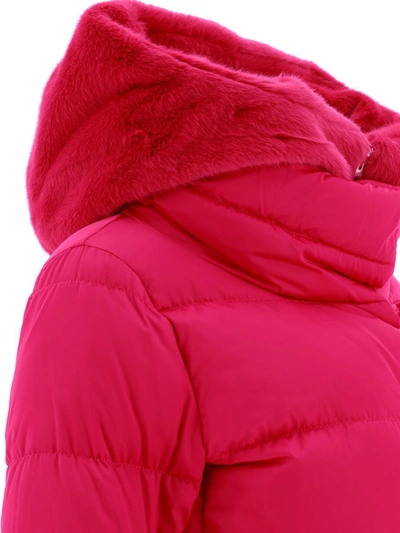 Shop Herno Satin And Lady Faux Fur Down Jacket In Fuchsia