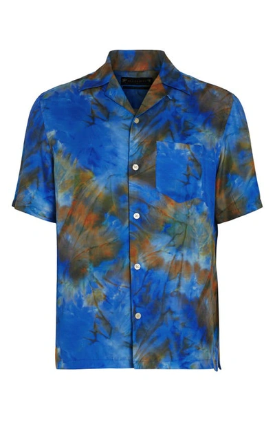 Shop Allsaints Borealis Relaxed Fit Tie Dye Camp Shirt In Cosmo Blue
