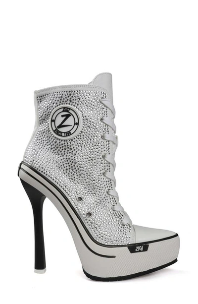 Zigi Adiel Platform Bootie In Off White Canvas