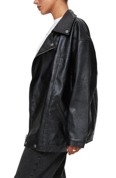 Shop Princess Polly Oversize Faux Leather Biker Jacket In Black