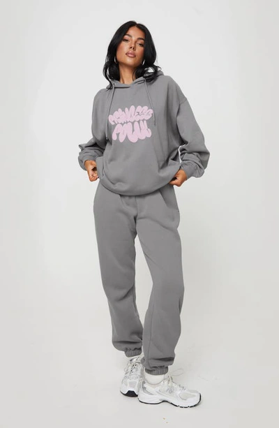 Shop Princess Polly Logo Graphic Hoodie In Charcoal/ Pink