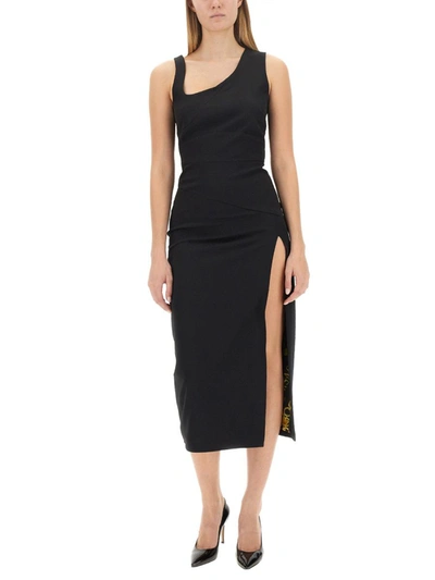 Shop Versace Jeans Couture Dress With Side Slit In Black