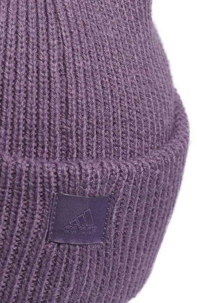 Shop Adidas Originals Embroidered Logo Script Beanie In Shadow Violet