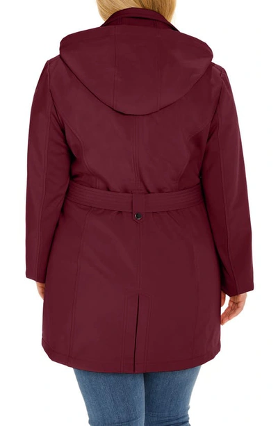 Sebby Softshell Hooded Trench Coat In Burgundy
