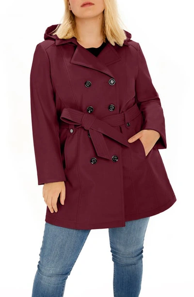 Shop Sebby Softshell Hooded Trench Coat In Burgundy