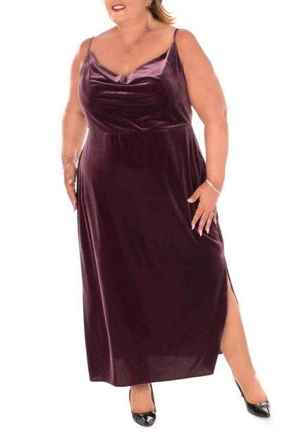 Shop Taylor Dresses Velvet Cowl Neck Maxi Dress In Wine