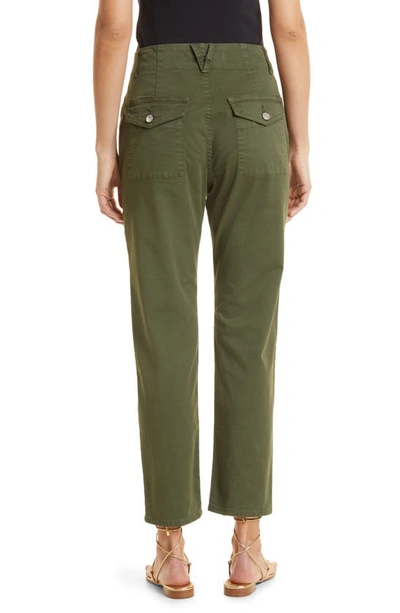 Shop Veronica Beard Arya Straight Leg Button Front Stretch Cotton Pants In Army Green
