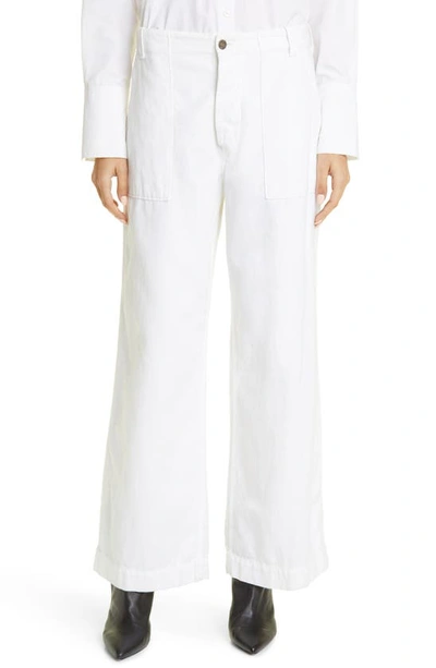 Shop Nili Lotan Leon Wide Leg Cotton & Linen Pants In White