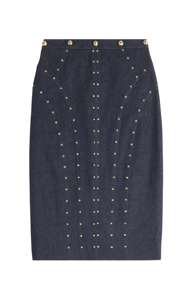 Tamara Mellon Denim Skirt With Studs In Blue