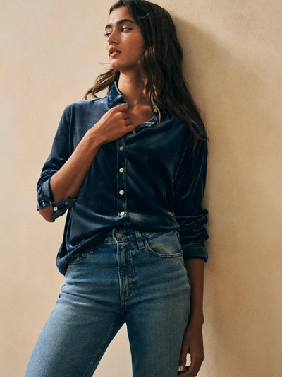 Faherty Stretch Silk Velvet Geneveive Shirt In Navy