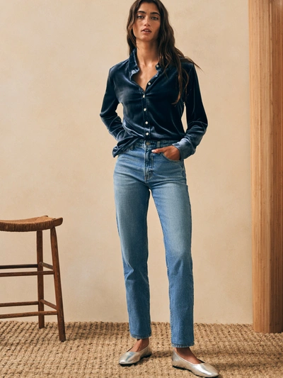 Faherty Stretch Silk Velvet Geneveive Shirt In Navy