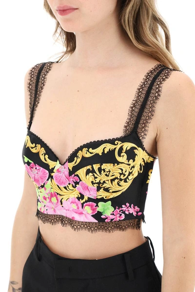 Shop Versace Medusa Orchid Silk Bustier Top In Multicolor