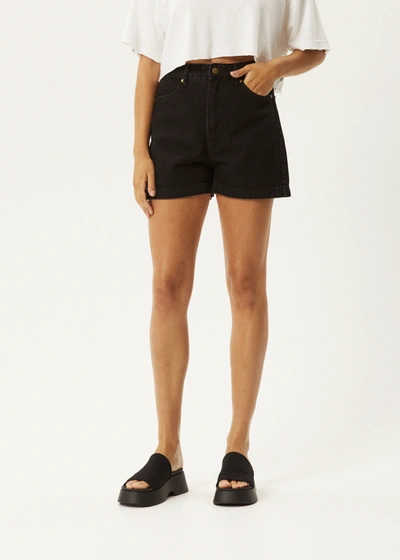 Shop Afends Organic Denim High Waisted Shorts In Black