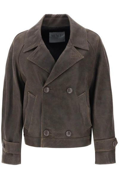 Shop Mvp Wardrobe Solferino Jacket In Vintage Effect Leather In Brown