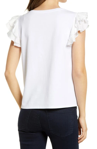 Shop Vince Camuto Tiered Ruffle Sleeve Cotton Blend Top In Ultra White