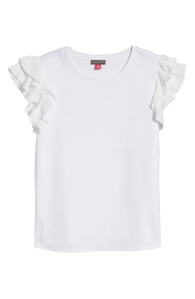Shop Vince Camuto Tiered Ruffle Sleeve Cotton Blend Top In Ultra White
