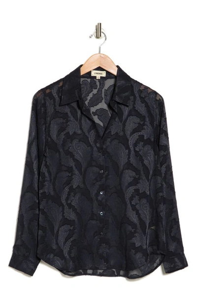 Shop L Agence Laurent Paisley Burnout Long Sleeve Button-up Shirt In Midnight