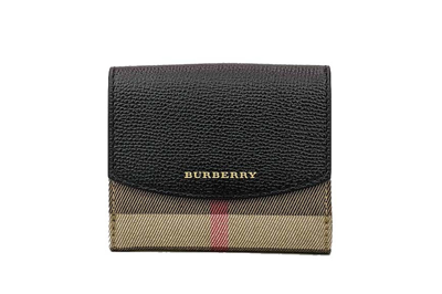 Pre-owned Burberry House Check Grainy Derby Luna Small Wallet Black / Beige