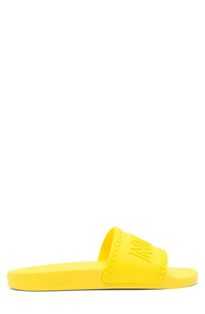 Shop Mcm Logo Slide Sandal In Vibrant Yellow