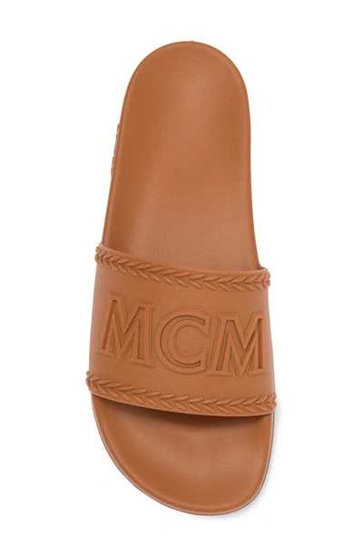Shop Mcm Logo Slide Sandal In Cognac