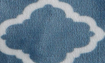 Woven & Weft Printed Plush Velour Sheet Set In Lattice - Smoke Blue / White