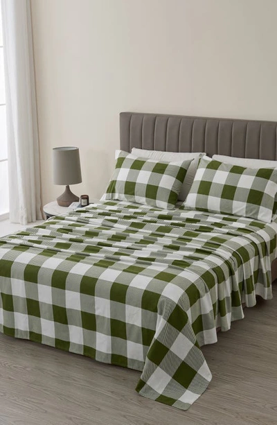 Shop Woven & Weft Turkish Cotton Flannel Sheet Set In Buffalo Check - Green