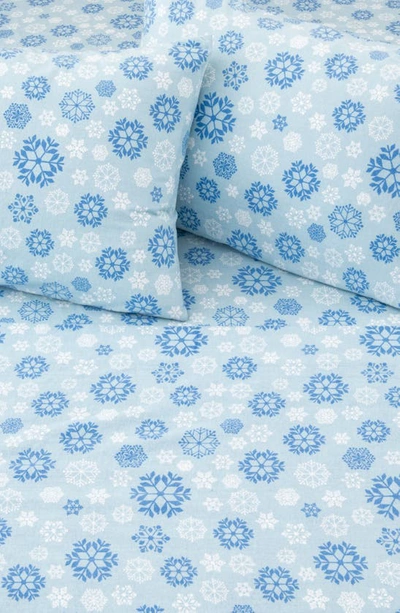 Woven & Weft Turkish Cotton Flannel Sheet Set In Blue Snowflake